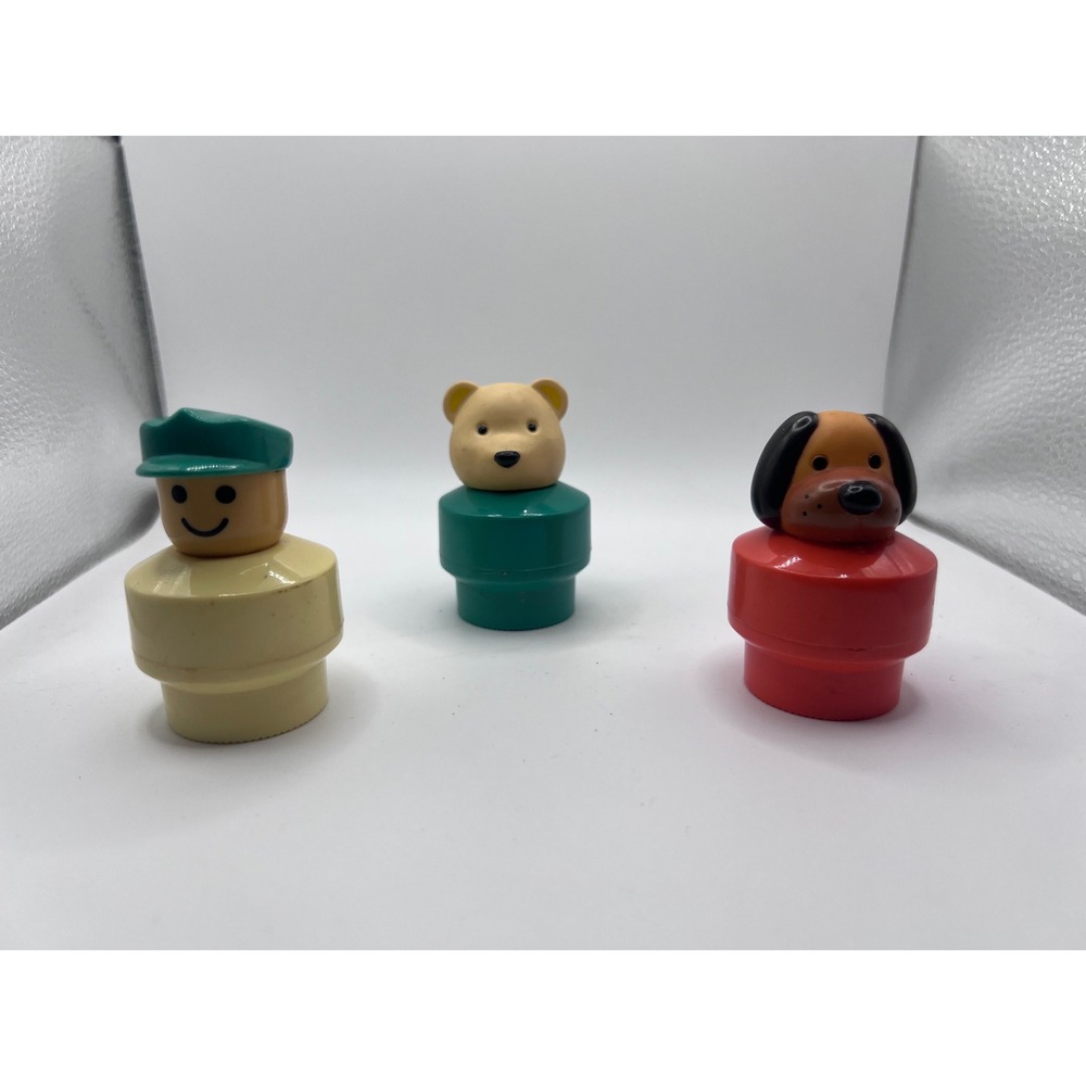 Vintage Fisher-Price Chunky Little People Figures Dog Bear Guy In Hat 1990s Toys